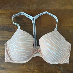 Victoria's Secret t-shirt‎ Light Pink Zebra Bra front closure underwire size 36D
